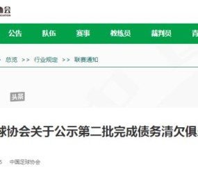 足协公布第二批债务清欠名单 中超18队可算凑齐了