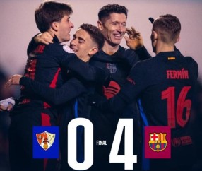 体育直播-【国王杯】莱万梅开二度，巴萨客场4比0大胜晋级16强